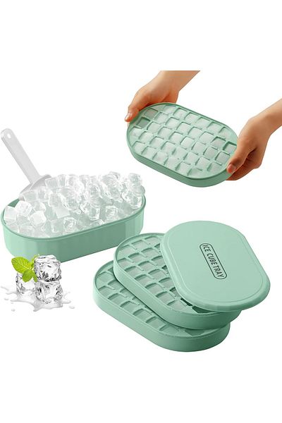 Choice Green Double Layer Ice Cube Tray With Lid And Case - Stackable, Makes 72 Ice Cubes With Container, S