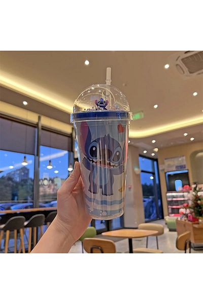 Choice 450ML B Disney-Double Layer Water Cup, Lilo And Stitch, Couple Of Angels, Cartoons, Drink, Straw Mug