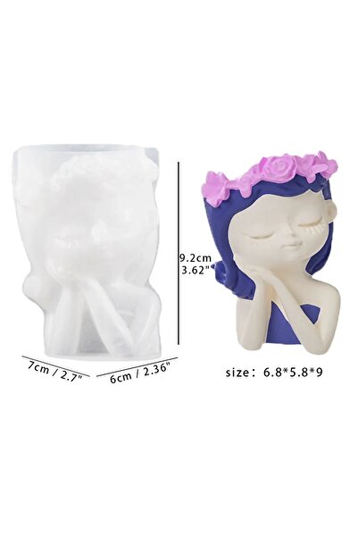 Choice قالب مزهرية خرسانية من السيليكون DIY مصنوع يدويًا على شكل رأس فتاة وعا...