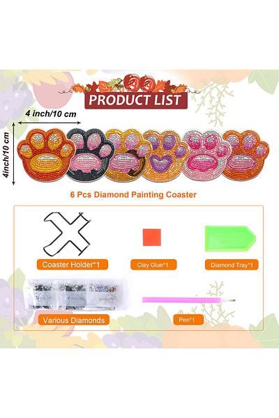 Choice 6pcs/set Diy Dog Paw Diamond Painting Coasters For Adults Diamond Art Dog Paw Coasters Diamond Ar...