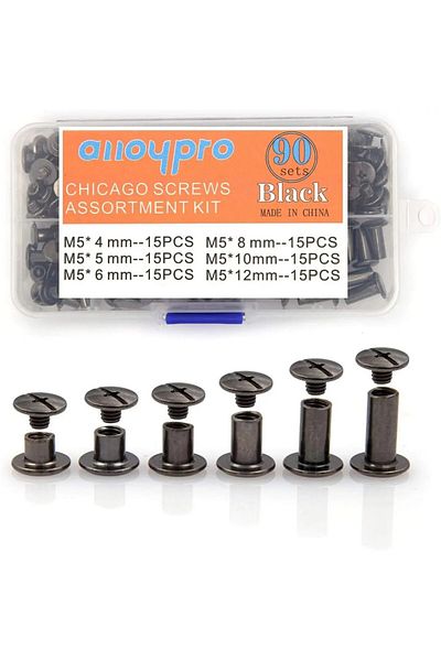 Choice 90Sets Chicago Screws Kit, 6 Sizes of Round Flat Head Leather Rivets Metal Screw Studs for DIY Le...
