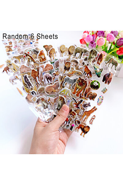 Choice 6 حيوانات حقيقية 6 أوراق / مجموعة ملصقات منفوخة للأطفال حيوانات برية ق...