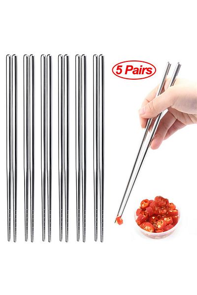 Choice 5 Pairs 1/2/5 Pairs Chinese Chopsticks Stainless Steel Non-slip Sushi Chopstick Korean Japanese Food