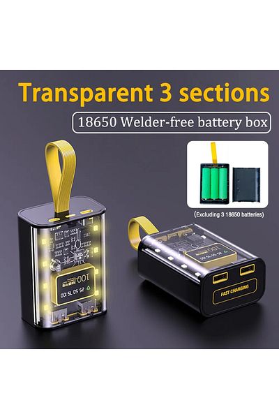 XMSJ صندوق تخزين البطارية 3*18650 حافظات بنك الطاقة صندوق تخزين البطارية ضوء ليلي شحن USB مزدوج DIY She