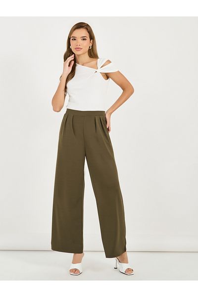 Styli High Rise Pleat Front Detail Wide Leg Trousers