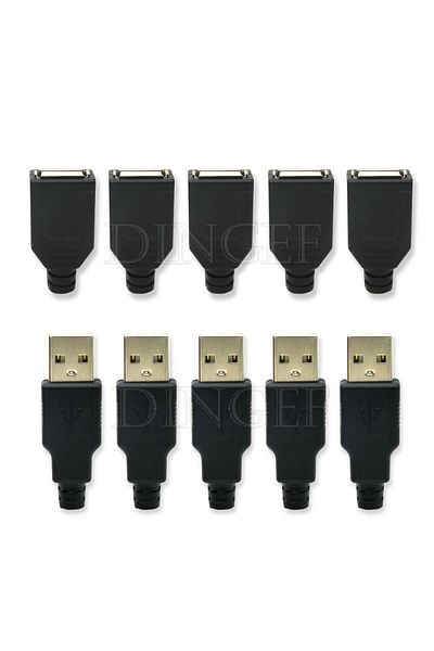 Choice Each 5PCS 10pcs Type A Male Female USB 4 Pin Plug Socket Connector With Black Plastic Cover Type-A D