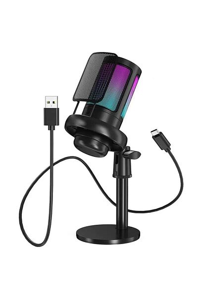 Choice ميكروفون USB احترافي RGB للاستوديو للكمبيوتر الشخصي وبث الألعاب وتسجيل مقاطع الفيديو على YouTube والغناء والألعاب