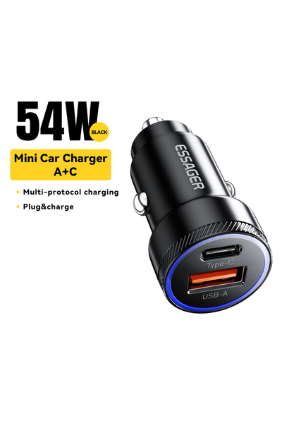 Choice شاحن سيارة إيساجر 54 واط أسود من النوع A إلى C، يدعم الشحن السريع 5 أم...