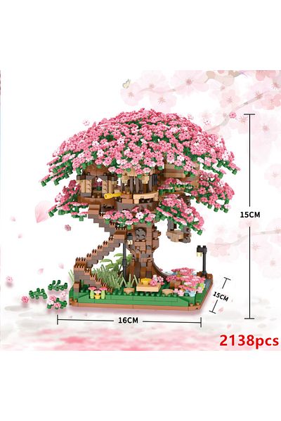 Choice No Box Diy Purple Romantic Cherry Blossom Flower Pink Tree House Train Assembly Building Blocks Clas