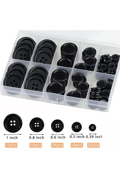 Choice Sa230259 100 Pcs Black Resin Sewing Buttons, Mixed 5 Sizes Of Black Buttons Suitable For Sewing Deco