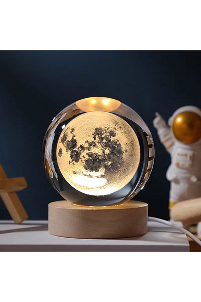 Choice 6cm Ball With Base Moon Gift Festival Usb Led Night Light, Galaxy Crystal Ball Lamp, 3d Planet Moon