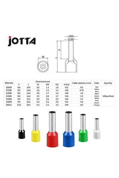 JOTTA E2508 أزرق 1000 قطعة/الحزمة طرف معزول لطرف الحبل E0508 1008 1508 7508 2508 طرف ضغط
