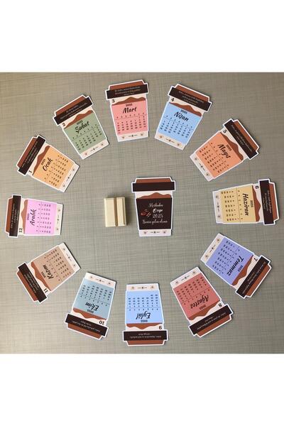 Else Craft 2026 Yılı Masaüstü Kahve Latte Temalı Takvim - Ahşap Ayaklık Hediyeli