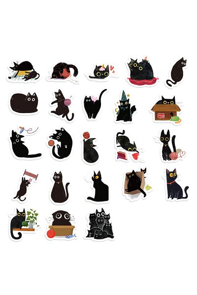 Choice A Etori Life 46pcs Pvc Cute Cartoon Japanese Black Cat Pattern Student Diy Cups,scrapbooks,laptops .