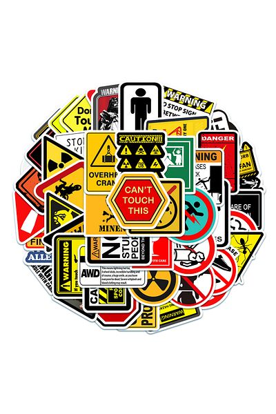 Choice 50pcs Warning Sign 50pcs Funny Warning Stickers Danger Banning Sign Viny Decal Car Scooter Motorcycl