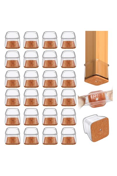 Choice 24 pcs XL(Fit 37-49mm) transparent 24pcs Square Chair Leg Floor Protectors, Furniture Pads for Hardw
