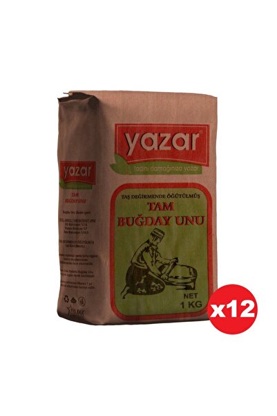 YAZAR Taş değirmende Öğütülmüş Tam Buğday Unu 1 Kg x 12 Paket