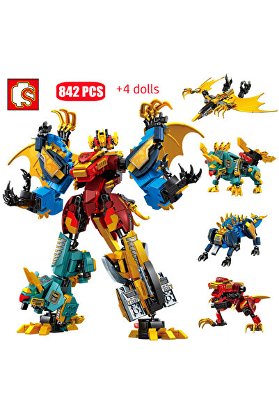 Choice مجموعة مكعبات بناء روبوت متحول 4 في 1 من سيمبو، ديناصور ميكا، نموذج مي...