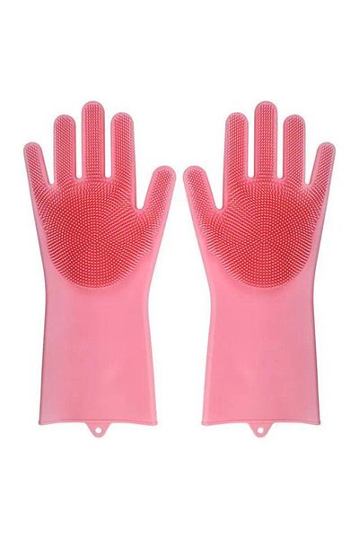 Choice Pink Dishwashing Cleaning Gloves Magic Silicone Rubber Dish Washing Gloves For Household Sponge Scru