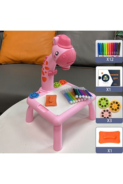 Choice طاولة رسم للأطفال باللون الوردي مع جهاز عرض LED ومجموعة ألعاب ولوحة تعليمية وأدوات تعليمية