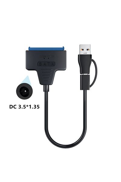 PUSKILL كابل USB 3.0 C- A- DC3.5 بطول 22 سم، كابل USB 3.0 إلى Sata، كابل تشغيل USB إلى Sata Iii، يدعم سرعة عالية تبلغ 6 جيجابت في الثانية