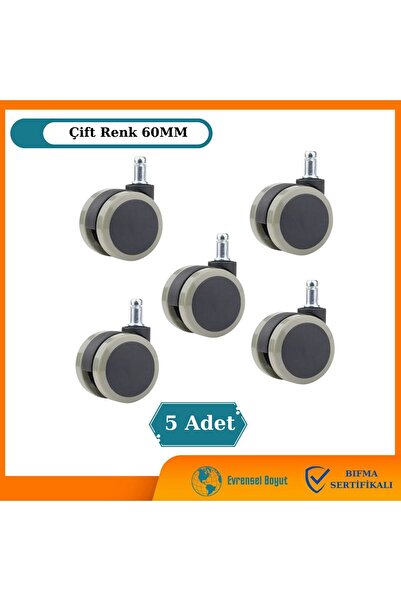 Ofisfix 60mm Gri Ofis Koltuğu Tekeri | Sessiz Sandalye Tekeri | Çift Renk Kol...