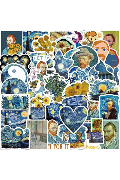 Choice 40pcs All 40/50pcs Van Gogh Artist Oil Painting Style Art Pattern Sticker For Laptop Phone Guitar Su