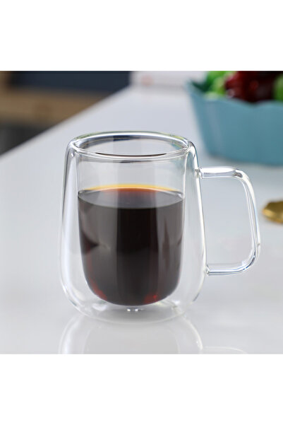 Choice 450ml Double Wall High Borosilicate Glass Mug Heat Resistant Handle Coffee Milk Juice Water Cup Bar