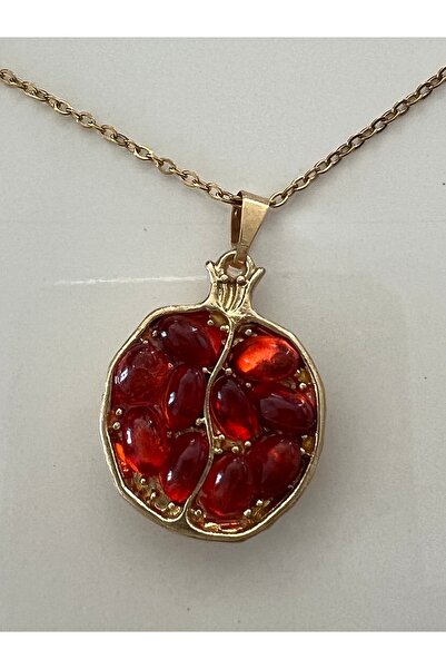 tones official Çelik Zincirli Bolluk/ Bereket Temalı Kırmızı Nar Kolye