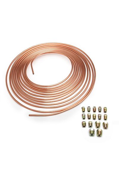 SPEEDRACING Gold 25ft 7.62m Car Roll Tube Coil Of 3/16" Od Copper Nickel Brake Pipe Tube Tubing & 16pcs Nuts Gal