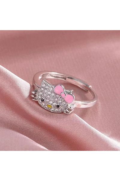 Choice 1 Kawaii Sanrio Hello Kitty Rhinestone Necklace Ring Adjustable Pendant Accessories Girls Toy Gift