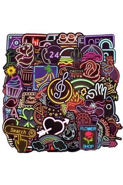Choice 50 PCS Neon Light Stickers Aesthetic Classic Retro Neon Style Anime Graffiti Cute Stickers Decals...