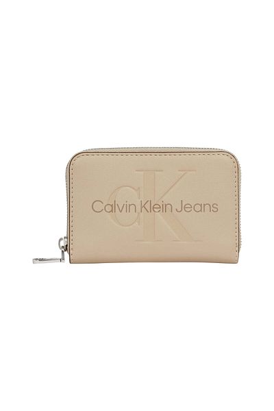 Calvin Klein Damenbrieftasche mit Reißverschluss in Grau mit Markentext und Logo-Muster – K60K 612255 -PBF