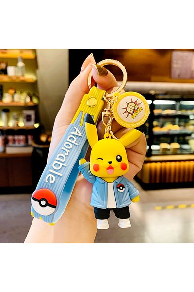 Choice Pikachu A Pokemon Keychain Anime Figures Pikachu Cartoon Key Chain Charmander Psyduck Fashion Bag Ke