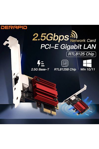 DERAPID محول 2500 متر 2.5 جيجا بايت Pic-e إلى Rj45 محول شبكة Rtl8125b 100/1000/2500 ميجا بايت في الثانية Gigabit Ethernet Lan Con