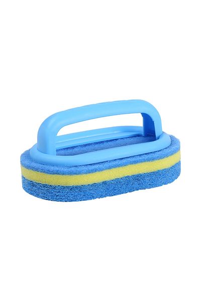 Choice Blue 1pc Kitchen Cleaning Brush With Handle - Pot Washing Sponge High-density Thick Scouring Pad Cer