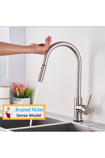 rozin Brushed Nickel Sense Smart Touch Kitchen Faucet Black Pull Out Sensor Faucets Black/nickel 360