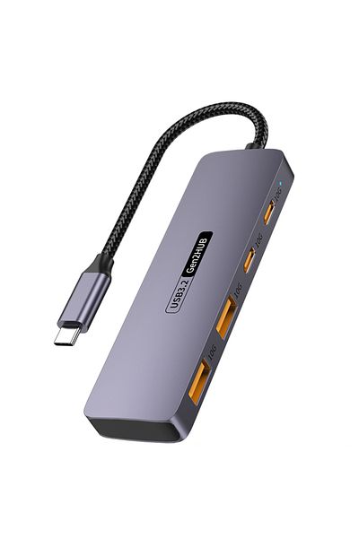 Choice موزع USB C باللون الرمادي، محول USB C 4 في 1، 2 منفذ بيانات USB 3.2 بسرعة 10 جيجابت في الثانية، 2 منفذ USB C عالي السرعة بسرعة 10 جيجابت في الثانية