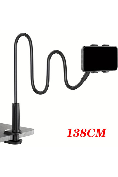 Choice حامل هاتف محمول أسود بطول 138 سم مع مشبك تثبيت وذراع طويل مرن وقوس إوزة