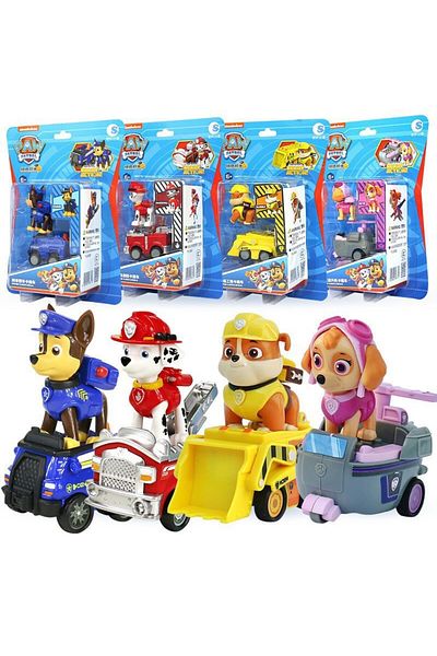 Choice 4pcs With Box 4pcs/set Genuine Paw Patrol Vehicle Chase Skye Marshall Pull Back Cars Playset Blocks