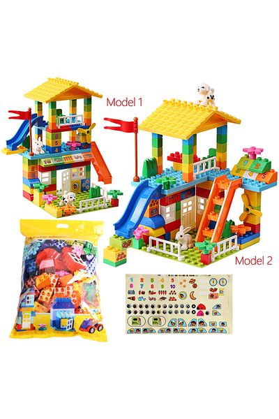 Choice In Bags 153pcs Big Particle Roof Blocks Compatible City House Big Size Slide Building Blocks Castle