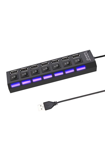 Choice موزع USB، محول USB Hub 2.0، موزع عالي السرعة متعدد 7 منافذ، مفتاح تشغيل/إيقاف USB محمول بالولايات المتحدة...