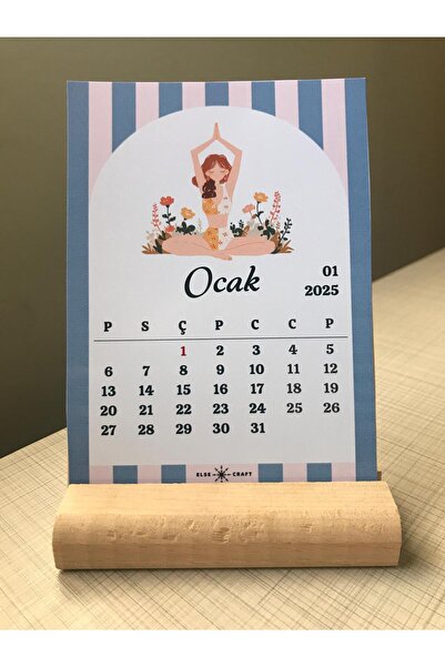 Else Craft 2026 Yılı Masaüstü Yoga Spor Temalı Takvim - Ahşap Ayaklık Hediyeli