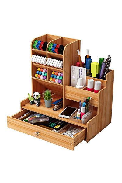 Choice1 منظم مكتب خشبي أسود، حامل أقلام منظم لسطح المكتب، صندوق تخزين قرطاسية...