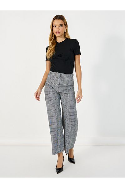 Styli Checked High Rise Wide Leg Trousers