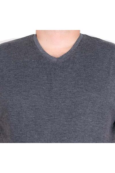 Starbattal Plus Size Lycra Men's V-Neck T-Shirt - Anthracite Melange 11170