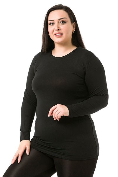 DISENTIS MODEST Large Size Crew Neck Long Sleeve Viscose Black Body