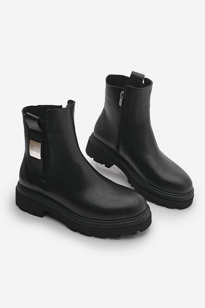 Marjin Black Women's Casual Boots - Thick Sole, Buckle and Zipper Bovertun