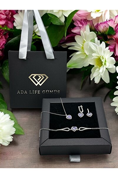 ADA LİFE GÜMÜŞ 925 Ayar Gümüş Pırlanta Kalp Model Kadın 3 lü Set Bileklik Kol...