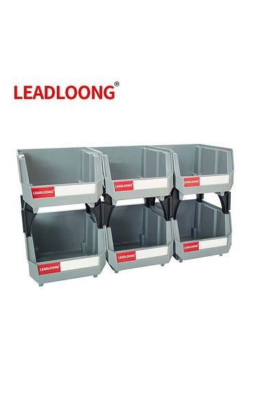 Choice 6 عبوات من صناديق قطع غيار Leadloong 6/24 قطعة 13.5 × 10.5 × 7.6 سم/5 × 4 × 3 بوصات، صندوق تخزين أدوات جراج بلاستيكي قابل للتكديس باللون الرمادي